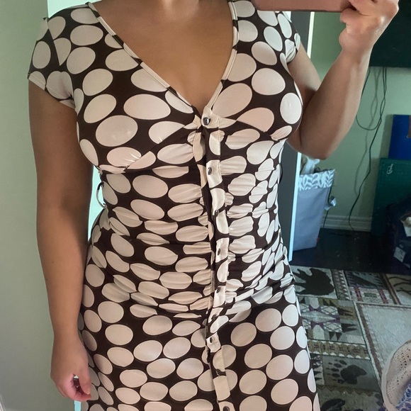 Y2k vintage Suzy cream & brown polka dot dress - Picture 7 of 12